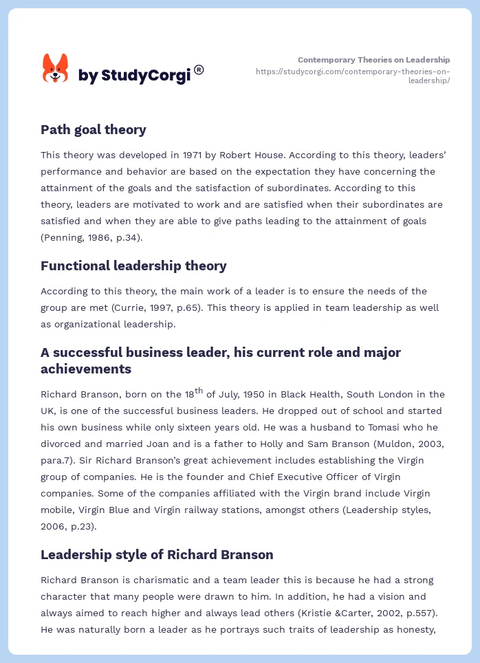 Contemporary Theories on Leadership. Page 2