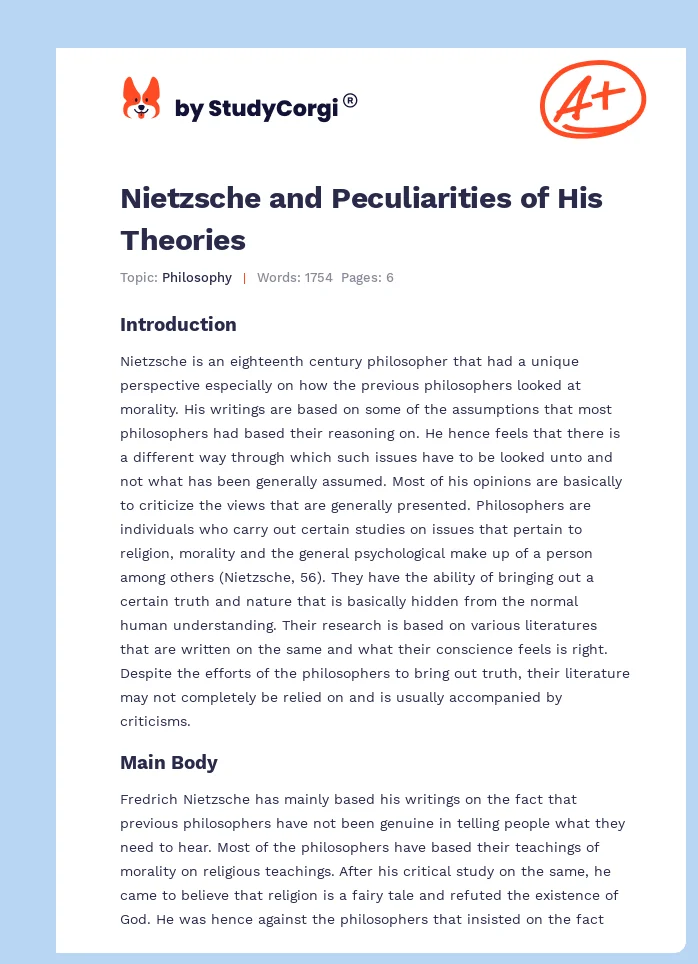 Nietzsche and Peculiarities of His Theories. Page 1