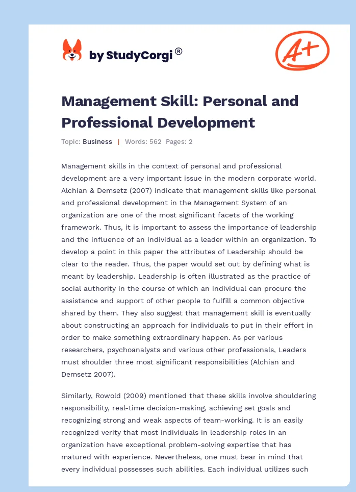 Management Skill: Personal and Professional Development. Page 1