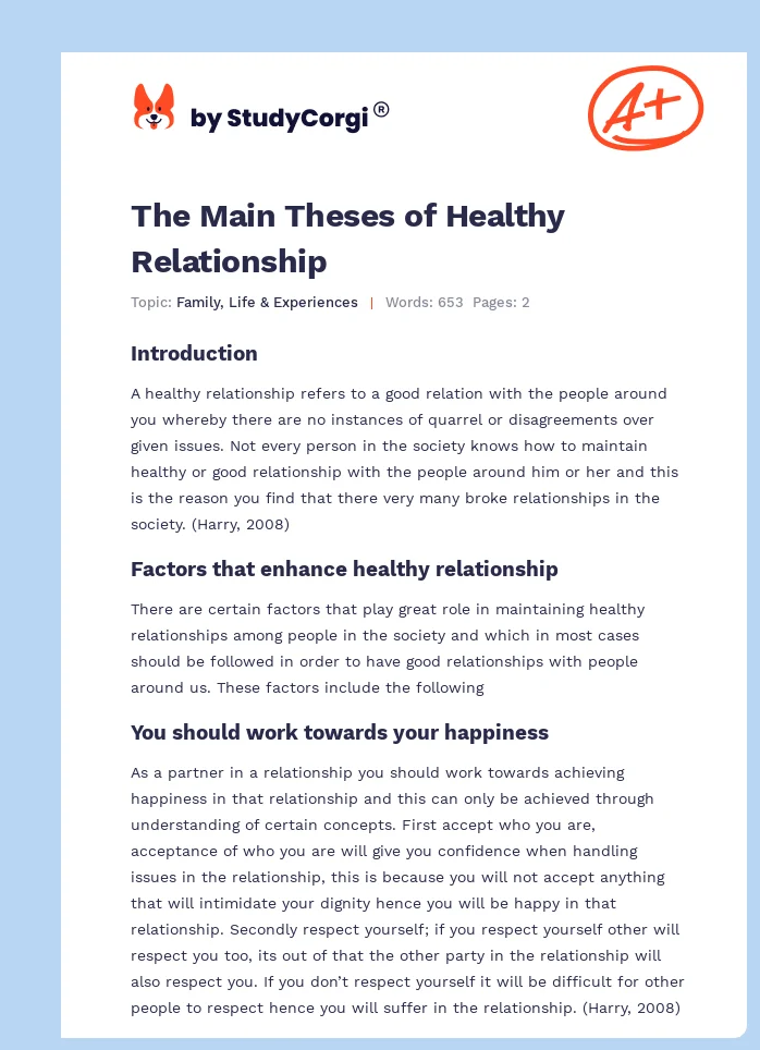 The Main Theses of Healthy Relationship. Page 1