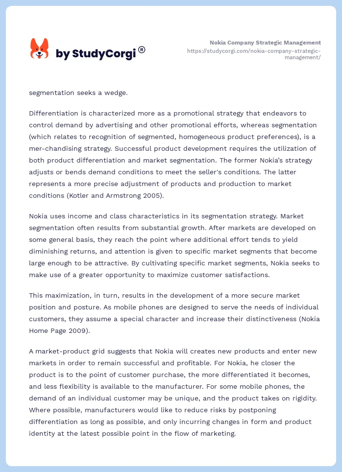 Nokia Company Strategic Management. Page 2