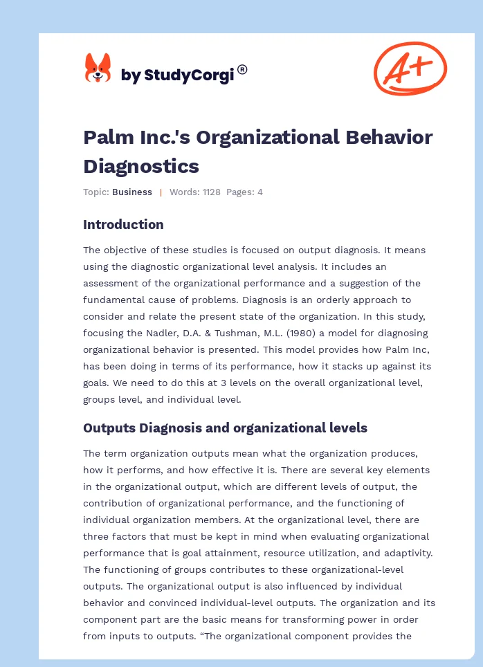 Palm Inc.'s Organizational Behavior Diagnostics. Page 1