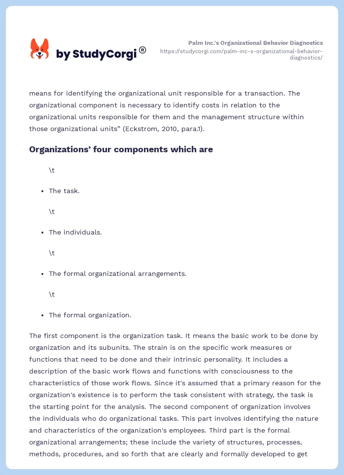 Palm Inc.'s Organizational Behavior Diagnostics. Page 2