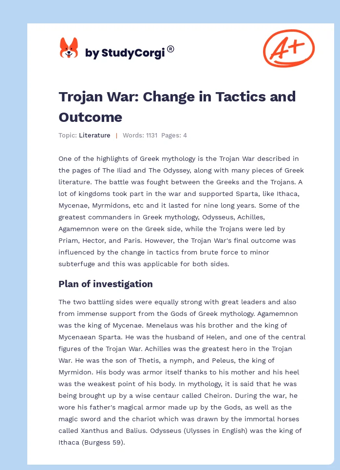 Trojan War: Change in Tactics and Outcome. Page 1