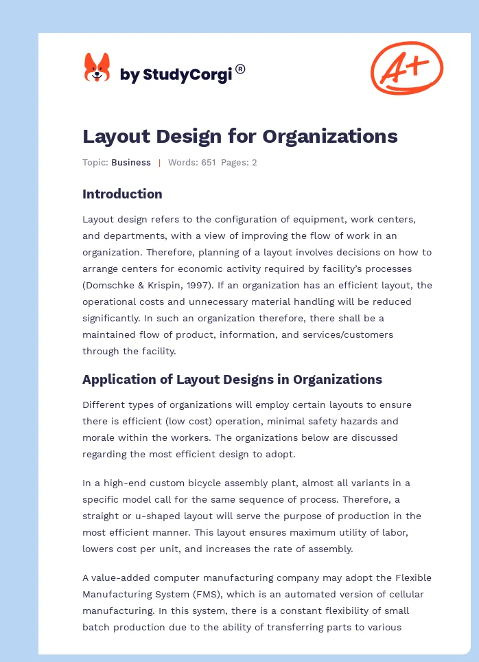 Layout Design for Organizations. Page 1
