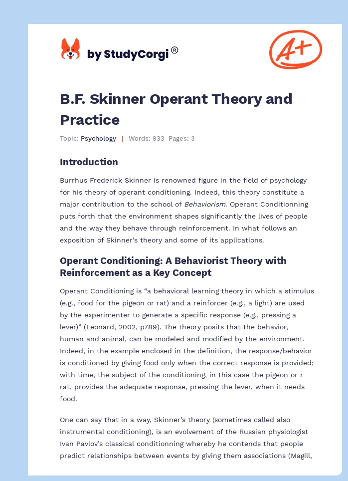 B.F. Skinner Operant Theory and Practice. Page 1