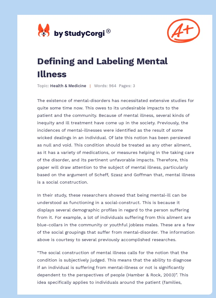 Defining and Labeling Mental Illness. Page 1
