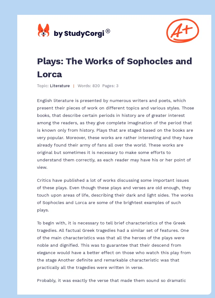 Plays: The Works of Sophocles and Lorca. Page 1