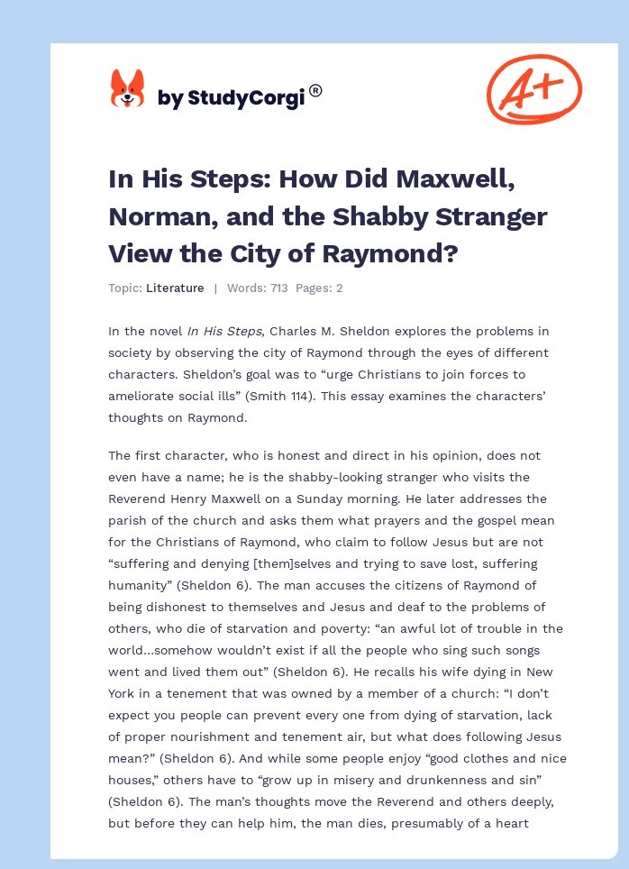 In His Steps: How Did Maxwell, Norman, and the Shabby Stranger View the City of Raymond?. Page 1