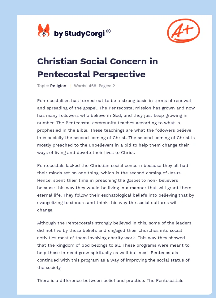 Christian Social Concern in Pentecostal Perspective. Page 1