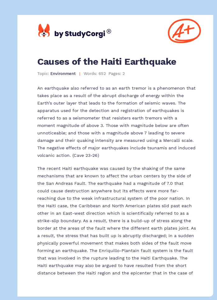 Causes of the Haiti Earthquake. Page 1