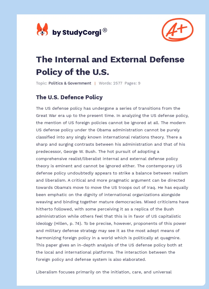 The Internal and External Defense Policy of the U.S.. Page 1