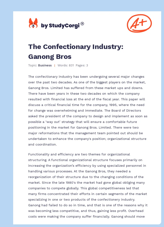 The Confectionary Industry: Ganong Bros. Page 1