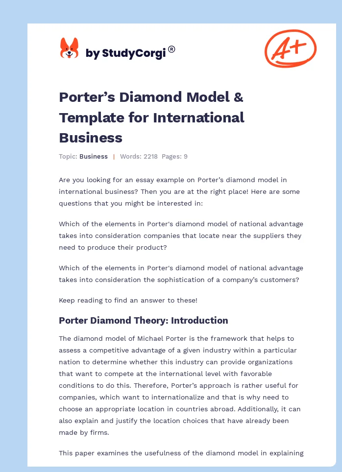 Porter’s Diamond Model & Template for International Business. Page 1