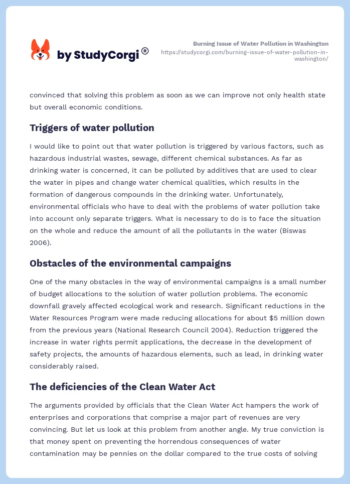 Burning Issue of Water Pollution in Washington. Page 2