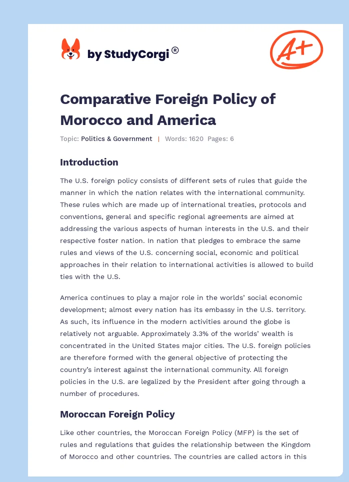Comparative Foreign Policy of Morocco and America. Page 1