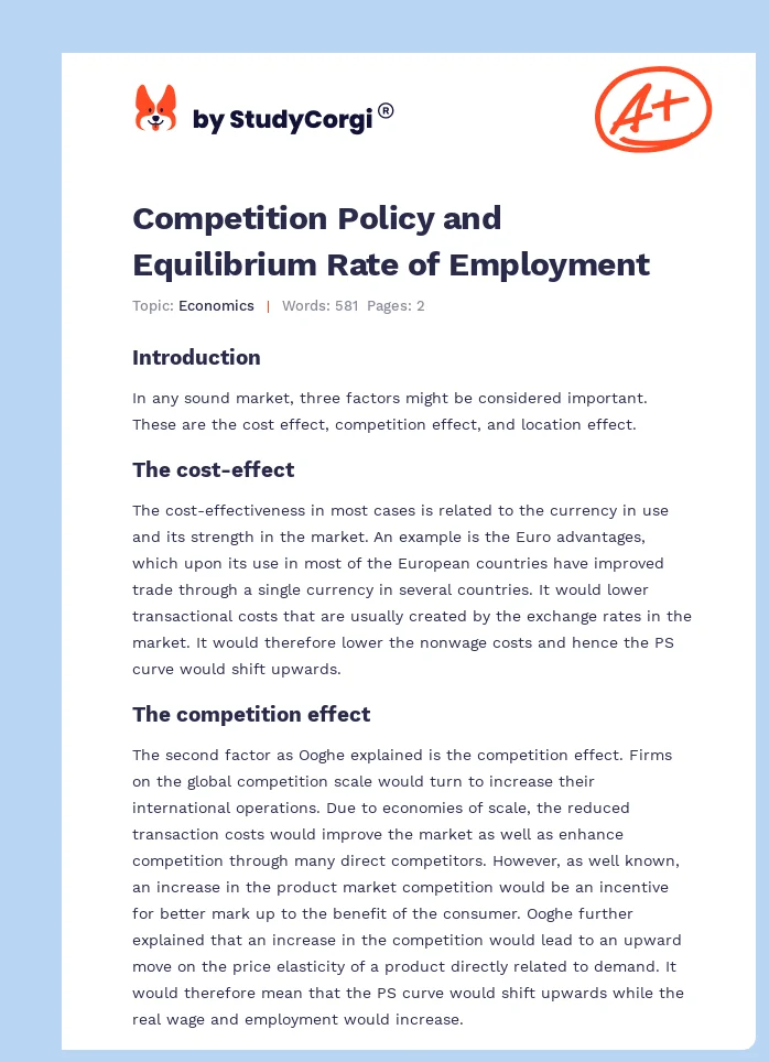 Competition Policy and Equilibrium Rate of Employment. Page 1