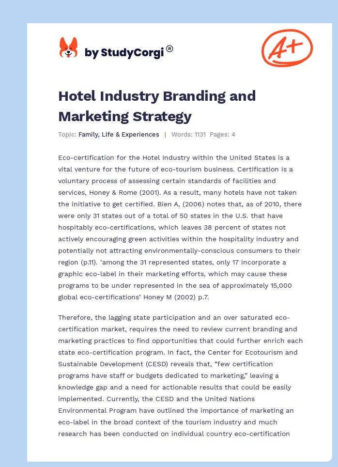 Hotel Industry Branding and Marketing Strategy. Page 1
