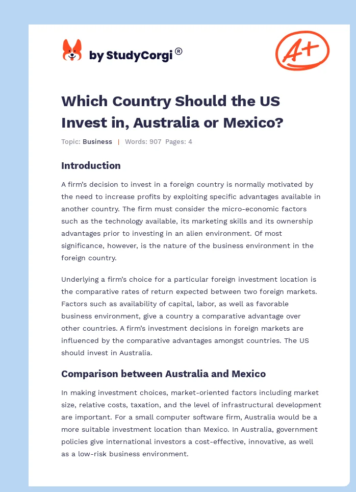 Which Country Should the US Invest in, Australia or Mexico?. Page 1