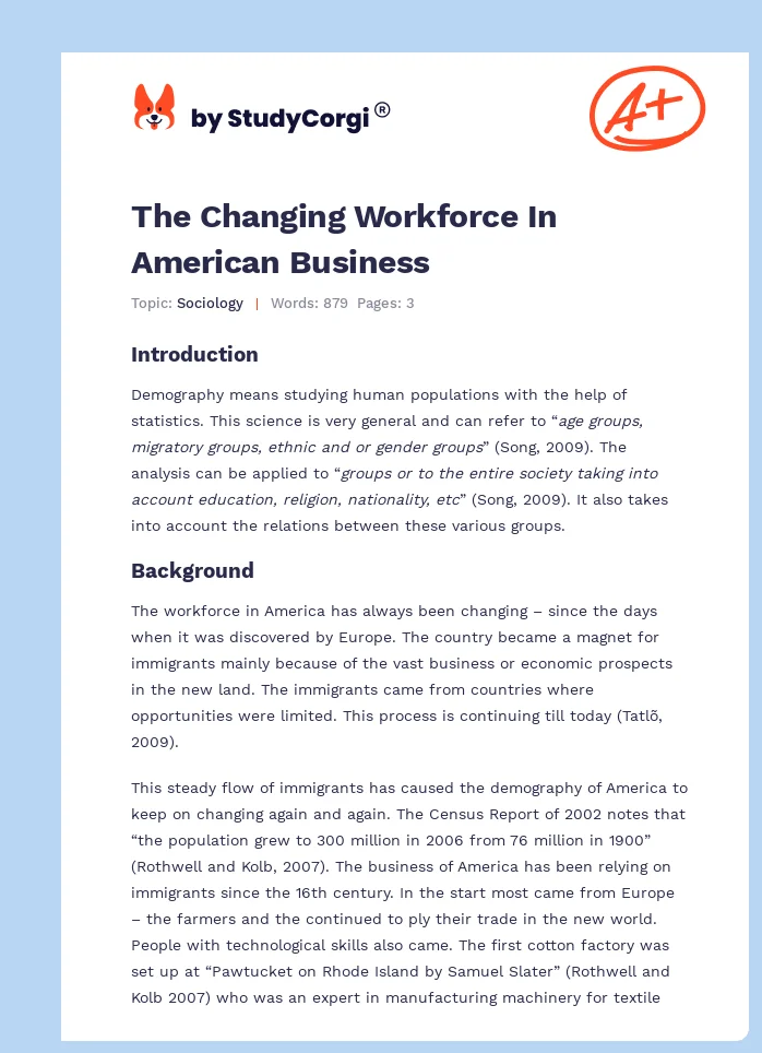 The Changing Workforce In American Business. Page 1