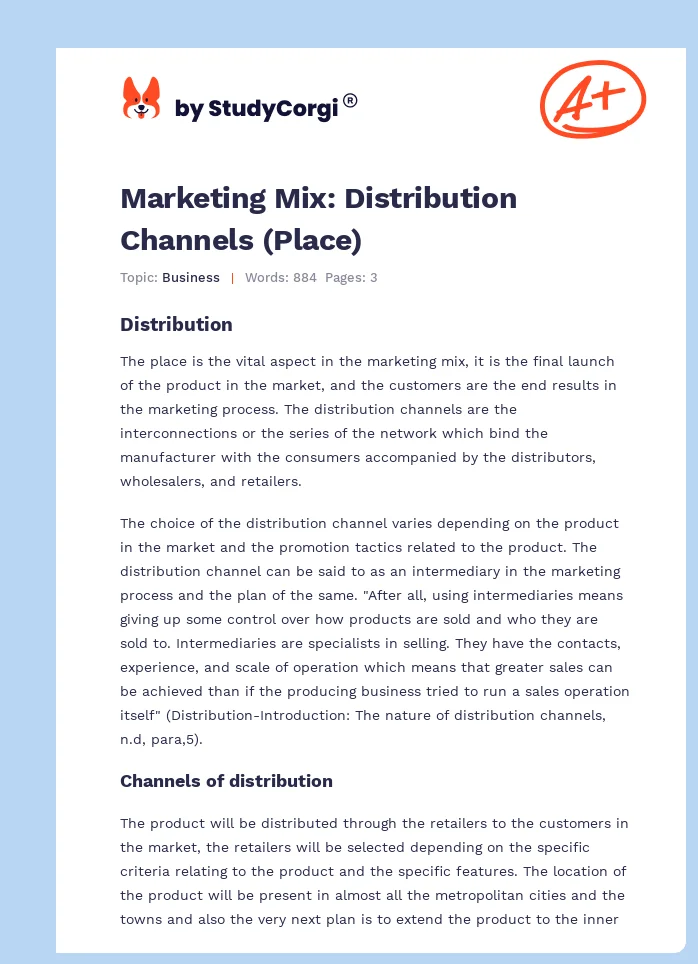 Marketing Mix: Distribution Channels (Place). Page 1