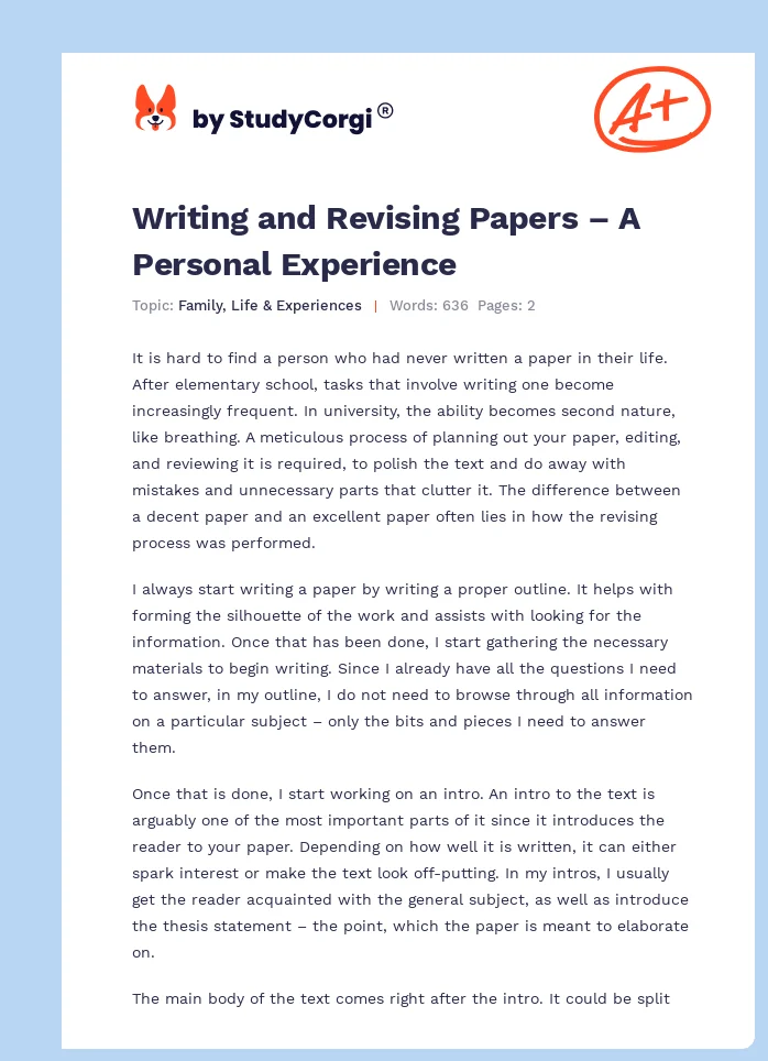 Writing and Revising Papers – A Personal Experience. Page 1