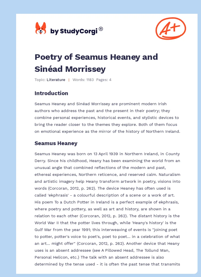 Poetry of Seamus Heaney and Sinéad Morrissey. Page 1