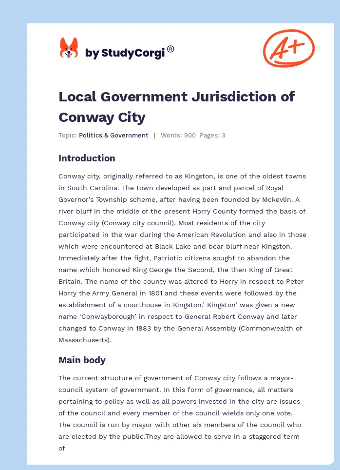 Local Government Jurisdiction of Conway City. Page 1