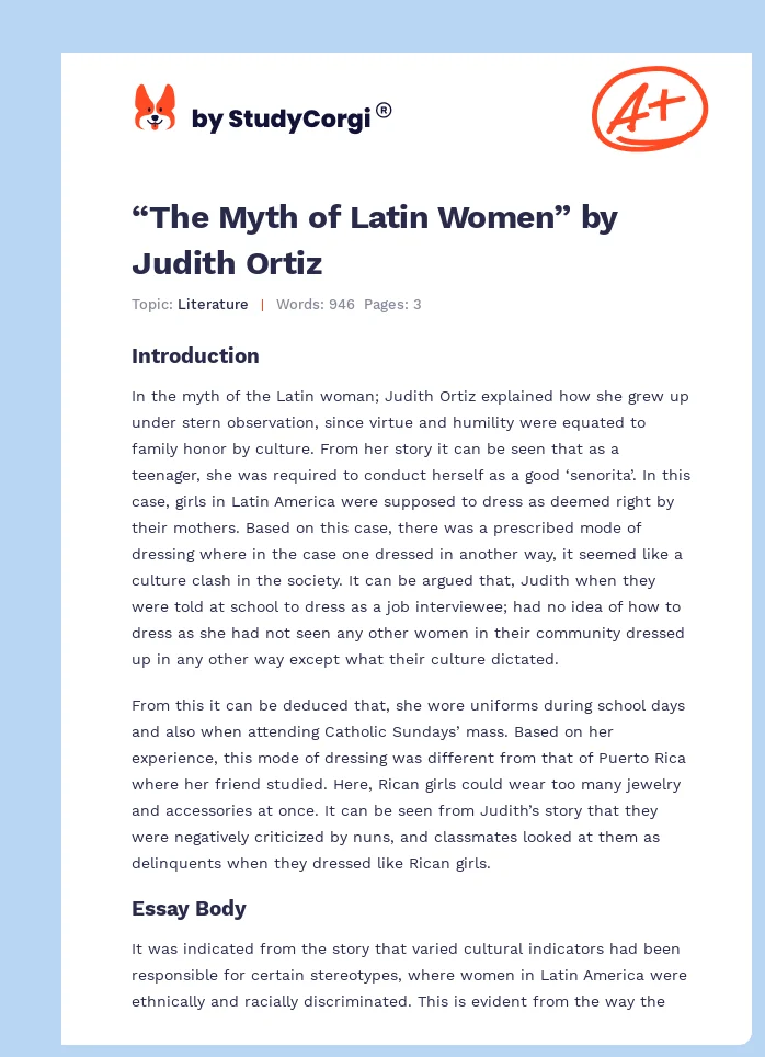“The Myth of Latin Women” by Judith Ortiz. Page 1