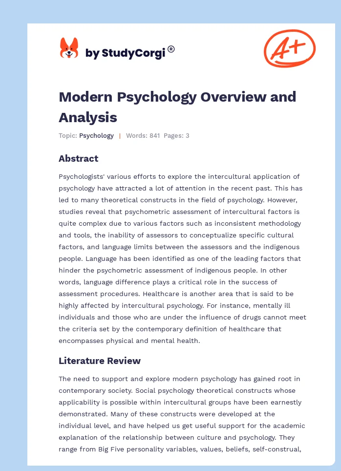 Modern Psychology Overview and Analysis. Page 1