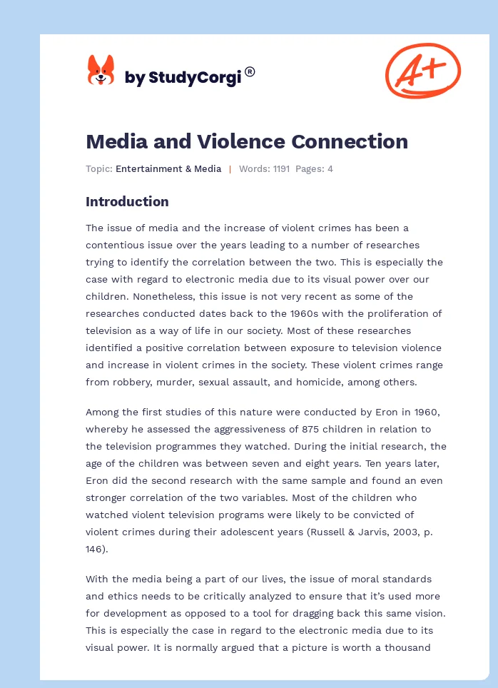 Media and Violence Connection. Page 1