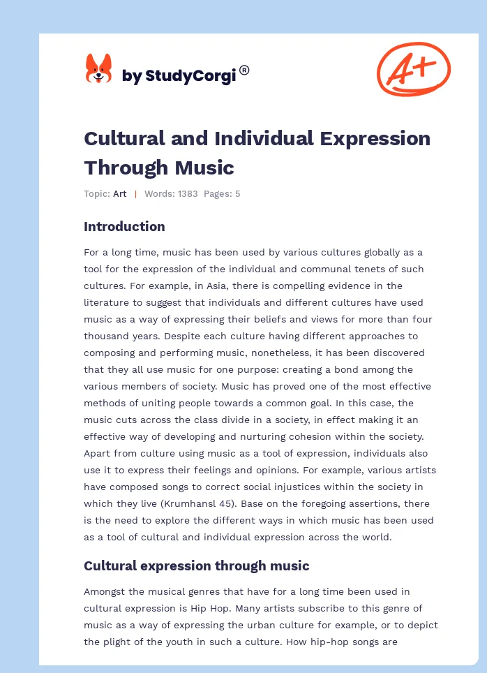 Cultural and Individual Expression Through Music. Page 1