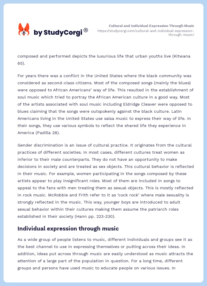 Cultural and Individual Expression Through Music. Page 2