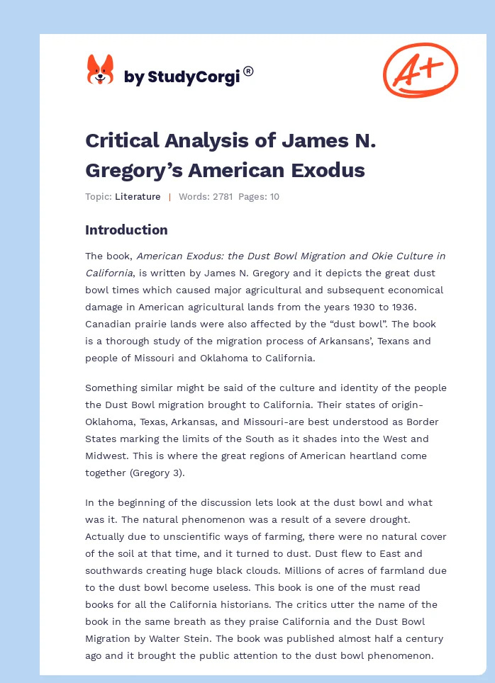 Critical Analysis of James N. Gregory’s American Exodus. Page 1