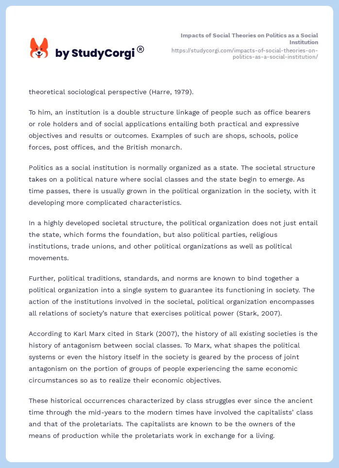 Impacts of Social Theories on Politics as a Social Institution. Page 2