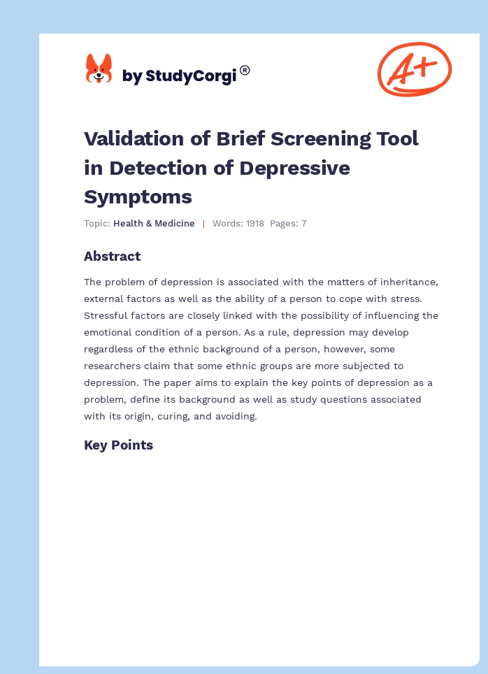 Validation of Brief Screening Tool in Detection of Depressive Symptoms. Page 1
