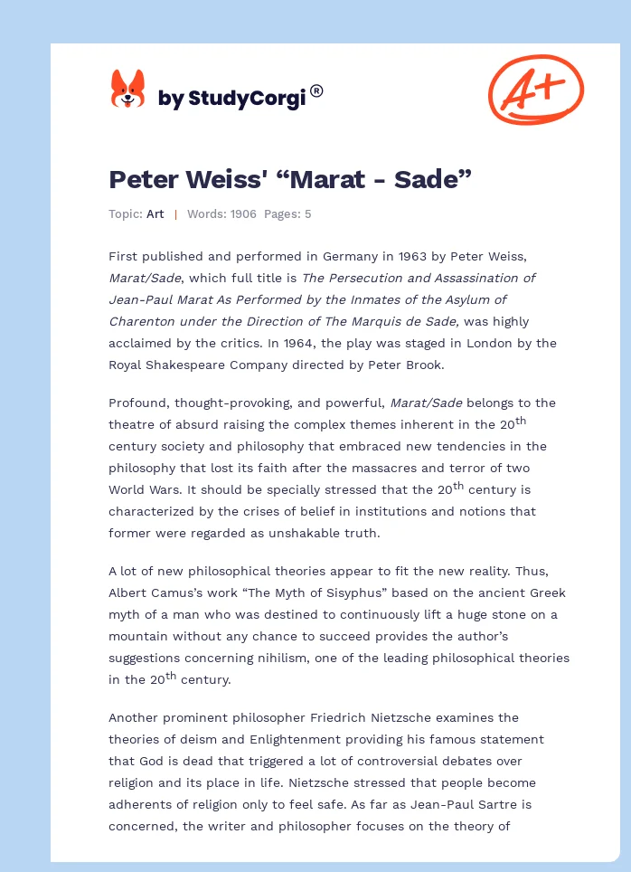 Peter Weiss' “Marat - Sade”. Page 1