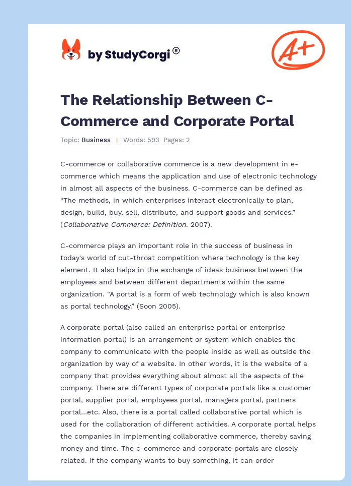 The Relationship Between C-Commerce and Corporate Portal. Page 1