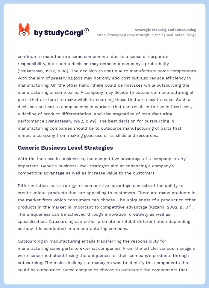 Strategic Planning and Outsourcing. Page 2