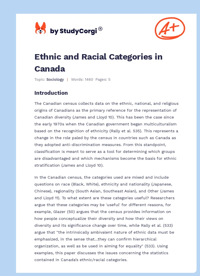 Ethnic and Racial Categories in Canada. Page 1
