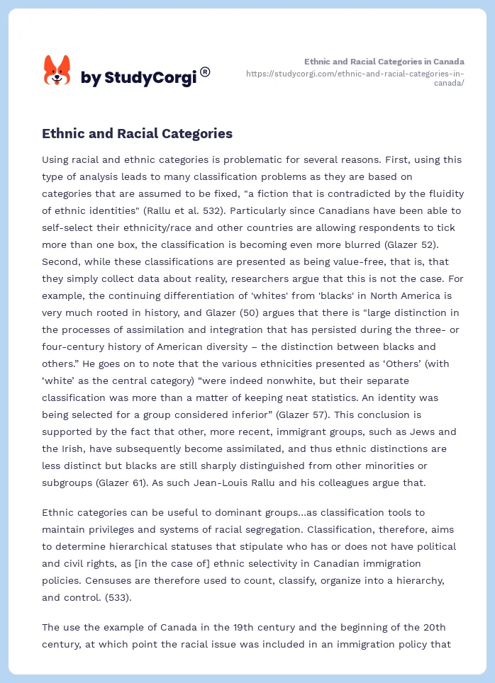 Ethnic and Racial Categories in Canada. Page 2