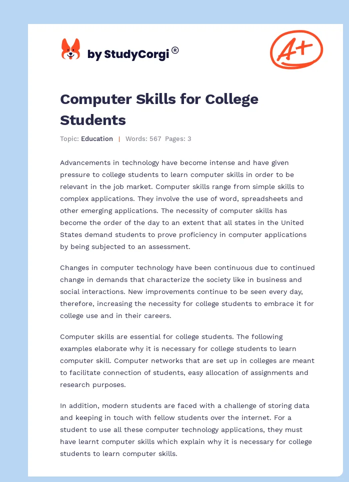 Computer Skills for College Students. Page 1