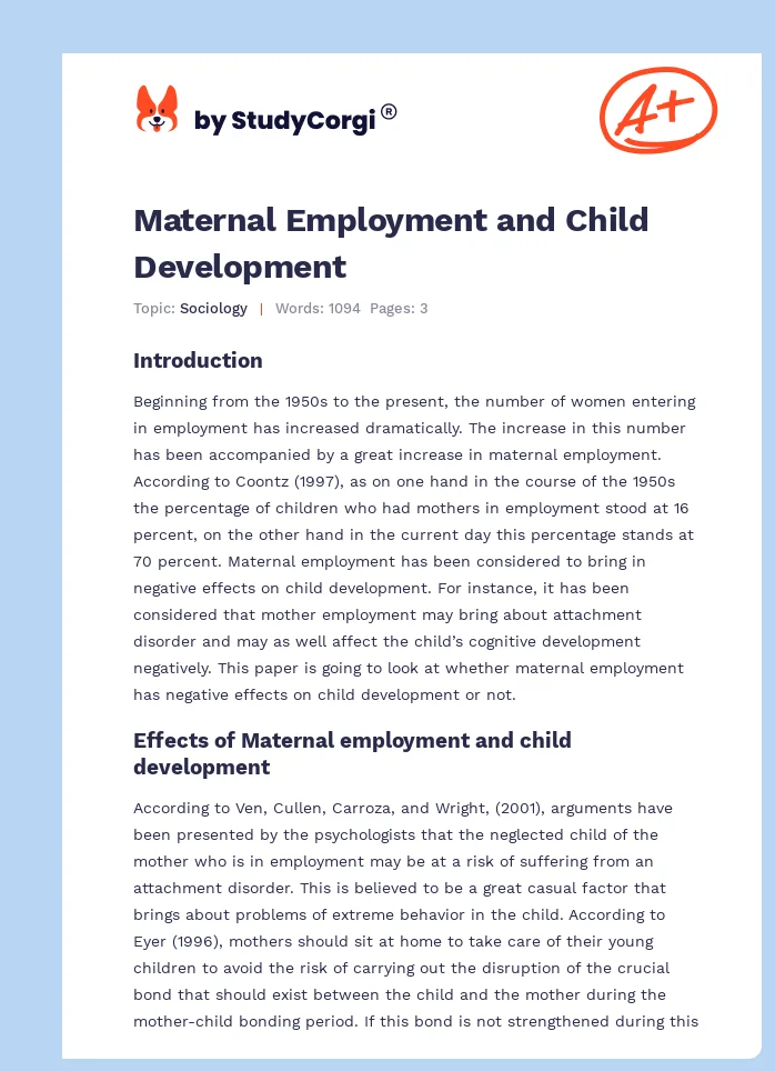 Maternal Employment and Child Development. Page 1