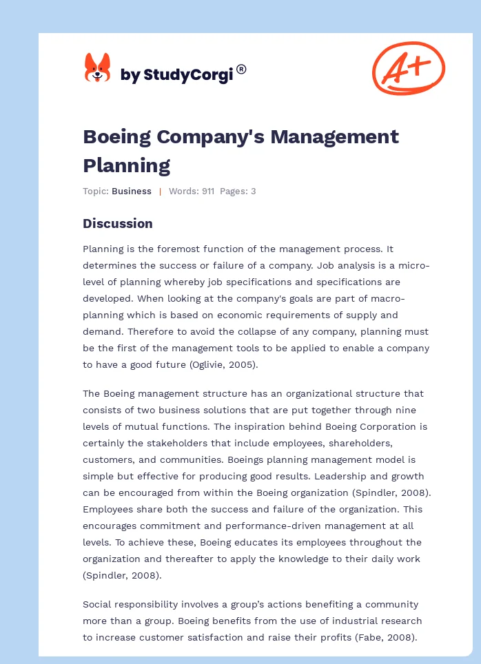 Boeing Company's Management Planning. Page 1