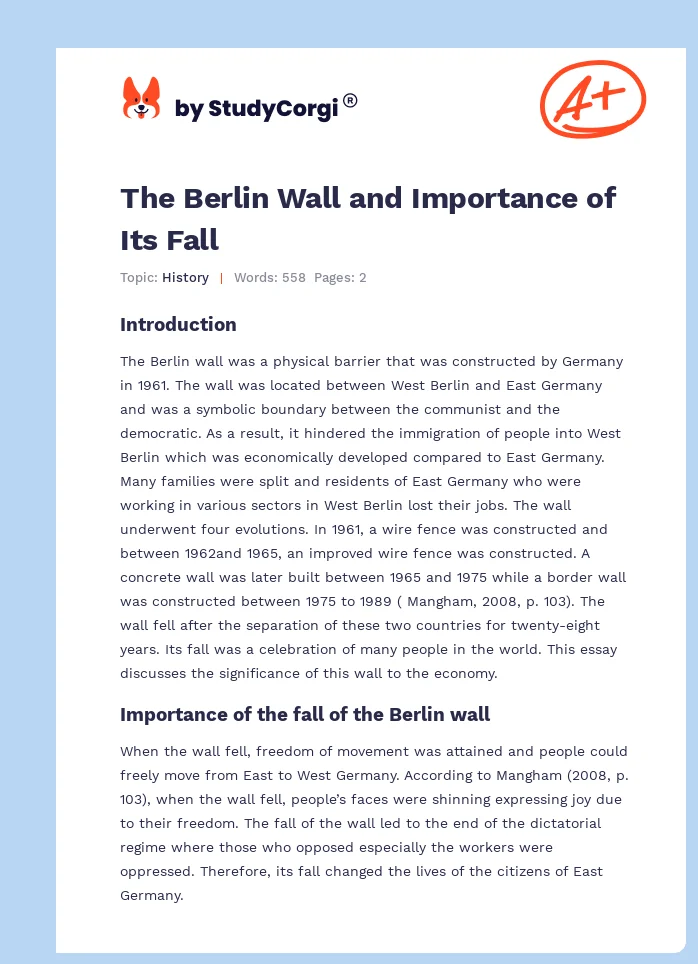 The Berlin Wall and Importance of Its Fall. Page 1