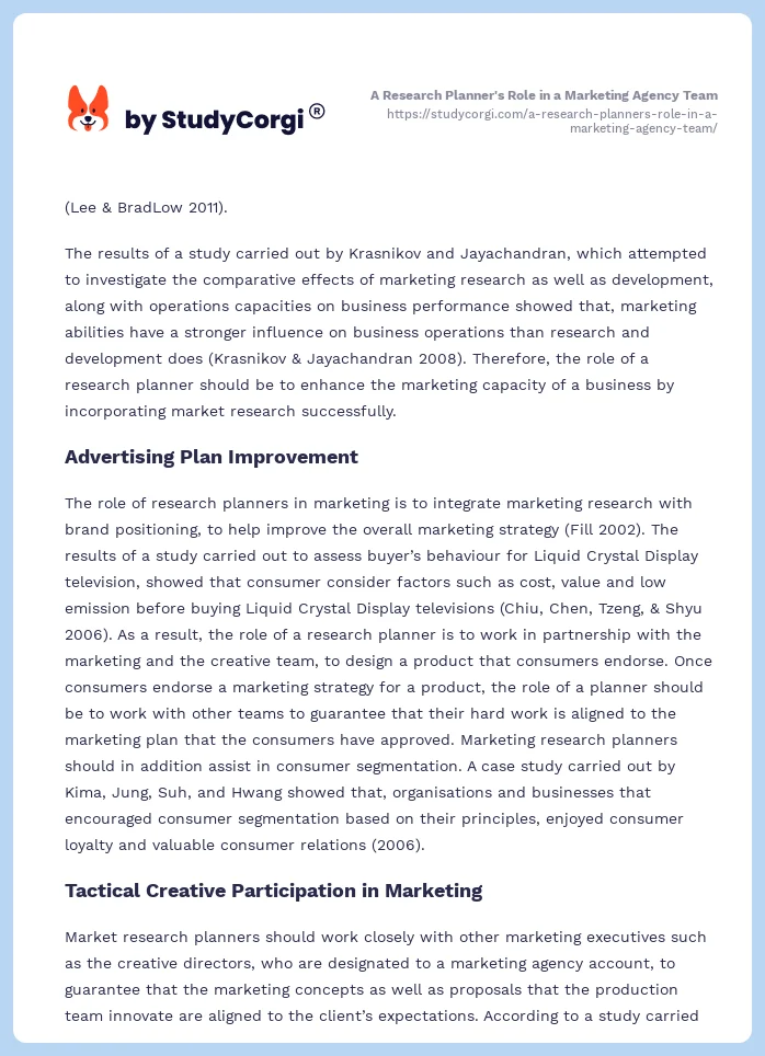 A Research Planner's Role in a Marketing Agency Team. Page 2