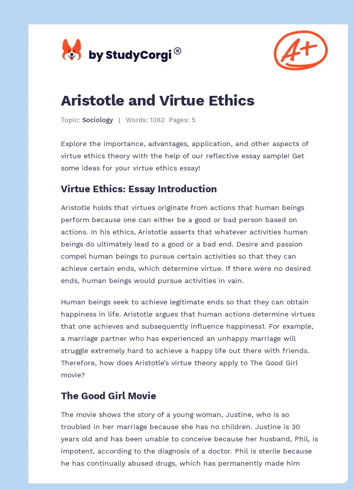 Aristotle and Virtue Ethics. Page 1
