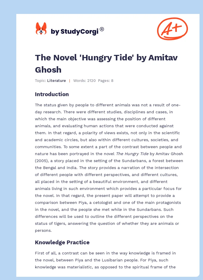 The Novel 'Hungry Tide' by Amitav Ghosh. Page 1
