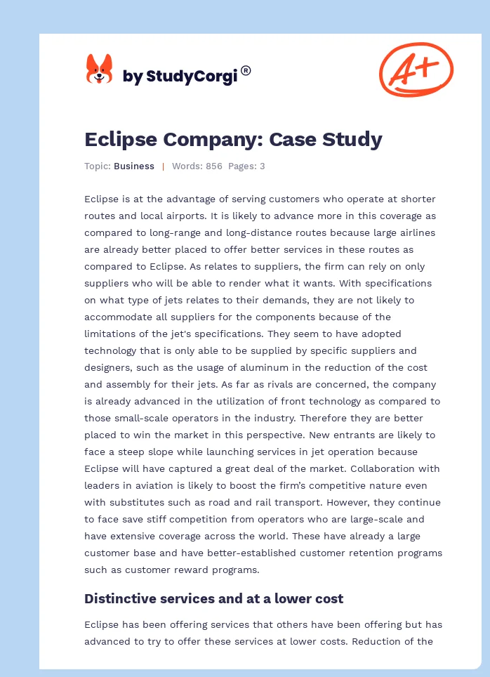 Eclipse Company: Case Study. Page 1