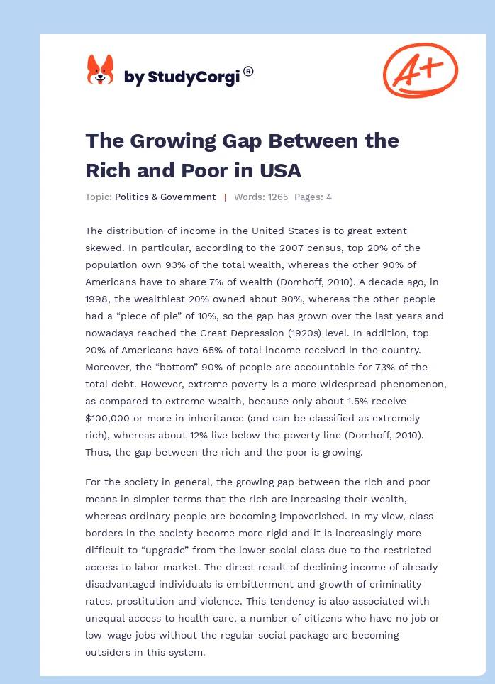 The Growing Gap Between the Rich and Poor in USA. Page 1